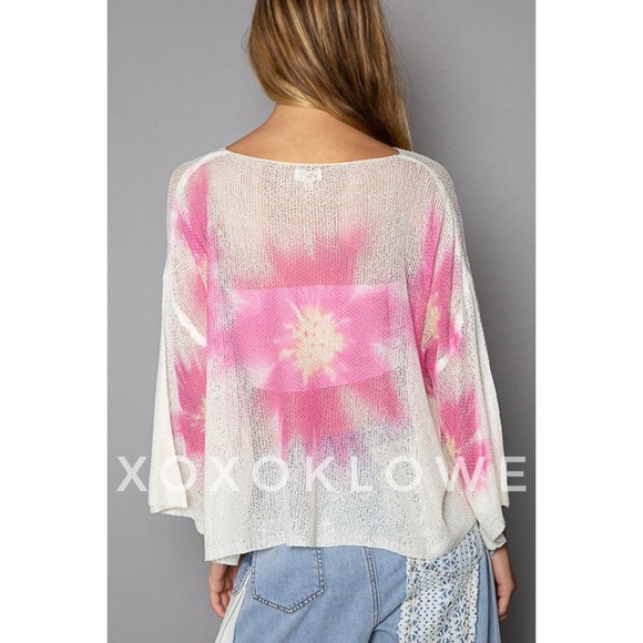 LAST ONE POL Pink Floral Print Wide Neck Lightweight Sweater Oversized - Picture 12 of 16